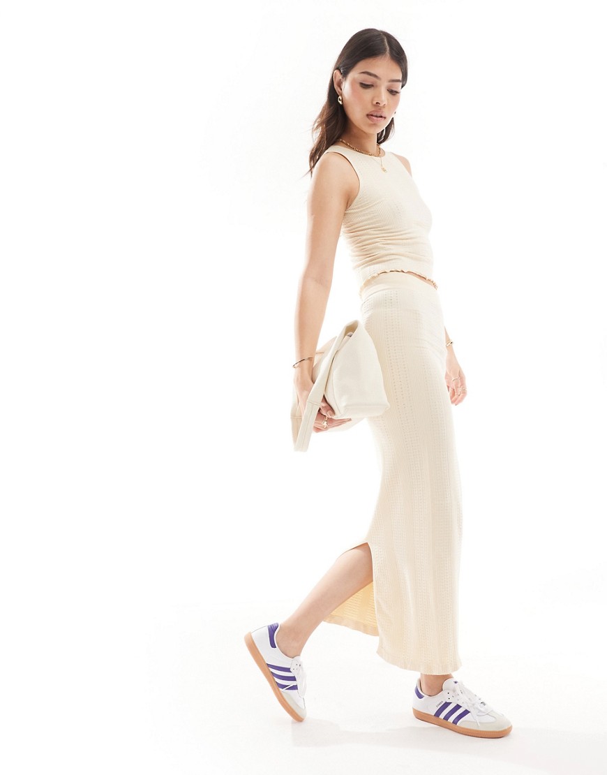 Asos Design Seamless Sculpting Eyelet Midi Skirt In Cream - Part Of A Set-white