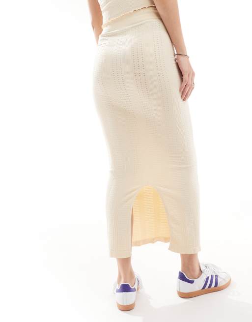 ASOS DESIGN seamless sculpting eyelet midi skirt in cream - part of a set
