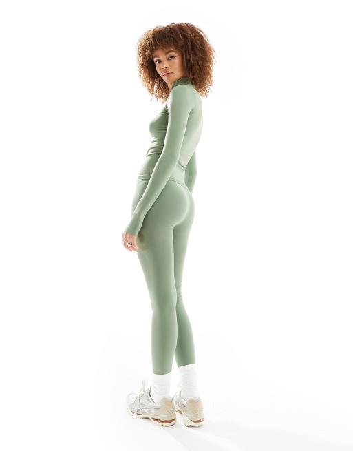 ASOS DESIGN seamless sculpting flat leggings co-ord in sage, 2 of 5
