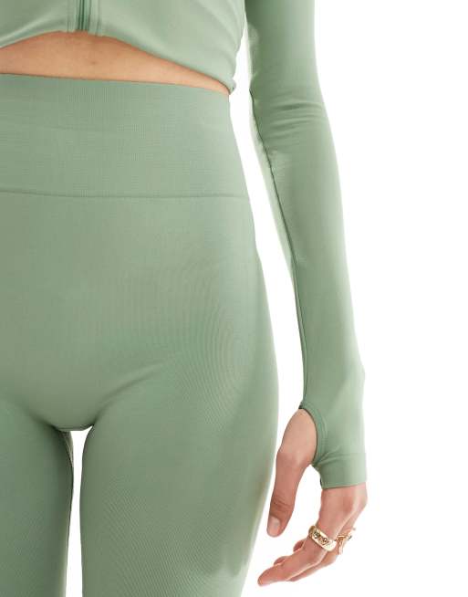 ASOS DESIGN seamless sculpting flat leggings in sage (part of a set), 3 of 5