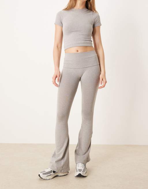 ASOS DESIGN seamless sculpting fold waist flare pants in gray heather - part of a set, 4 of 5