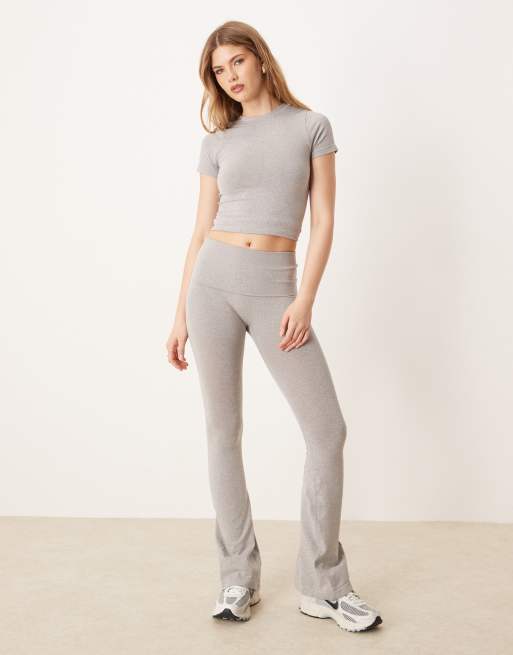 ASOS DESIGN seamless sculpting fold waist flare pants in heather gray
