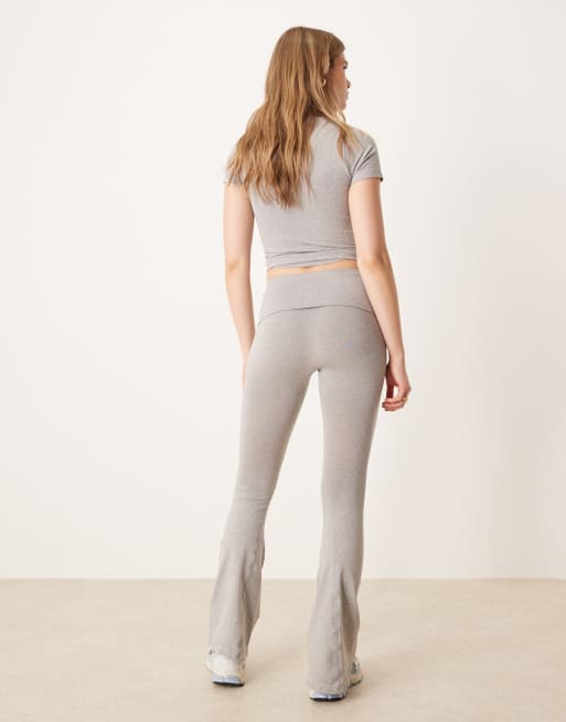 ASOS DESIGN seamless sculpting fold waist flare pants in heather gray