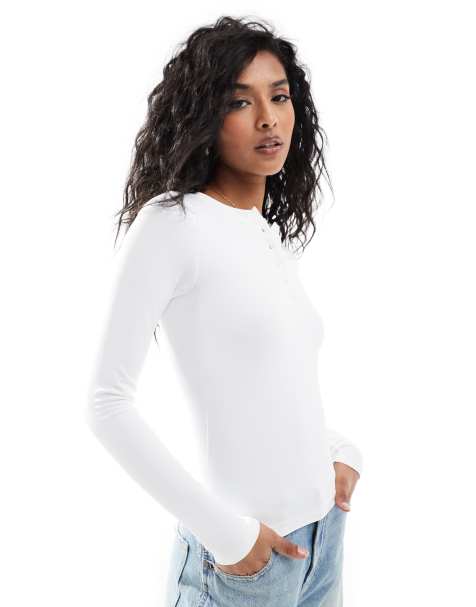 ASOS DESIGN seamless sculpting henley top in white - view 1