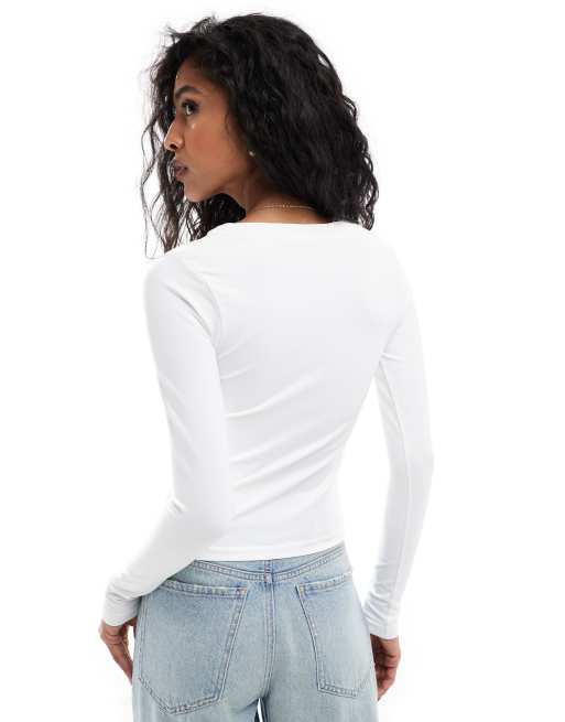 ASOS DESIGN seamless sculpting henley top in white, 4 of 4