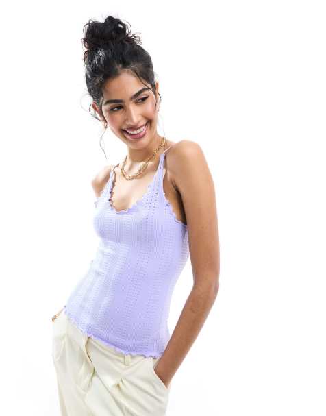 ASOS DESIGN seamless sculpting lettuce edge detail cami top in lilac - view 1