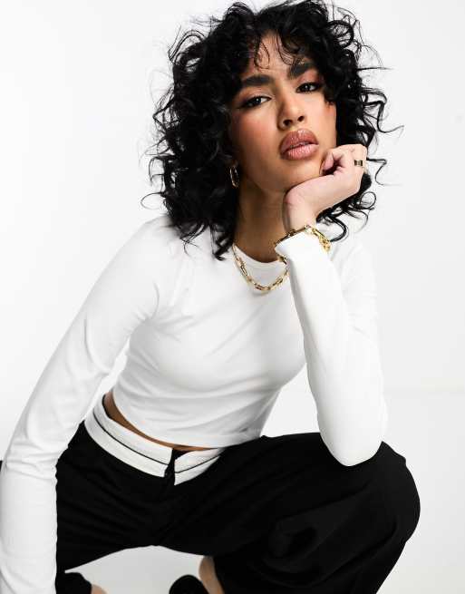 ASOS DESIGN seamless sculpting long sleeve baby tee in white