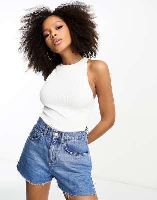 ASOS DESIGN seamless sculpting ribbed racer tank top in white