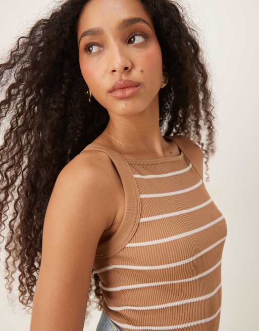 ASOS DESIGN seamless sculpting square neck top in camel stripe