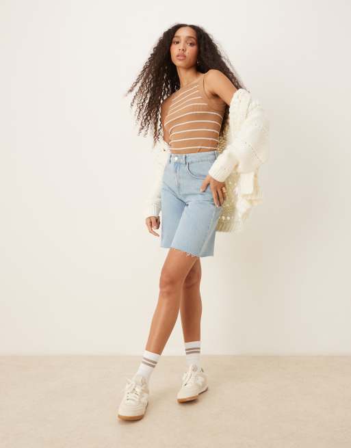ASOS DESIGN seamless sculpting square neck top in camel stripe