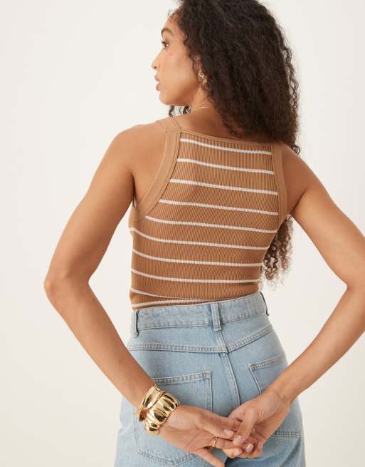 ASOS DESIGN seamless sculpting square neck top in camel stripe