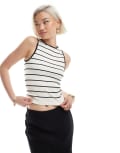 [ASOS DESIGN] ASOS DESIGN seamless sculpting stripe tank top in cream-White M CREAM
