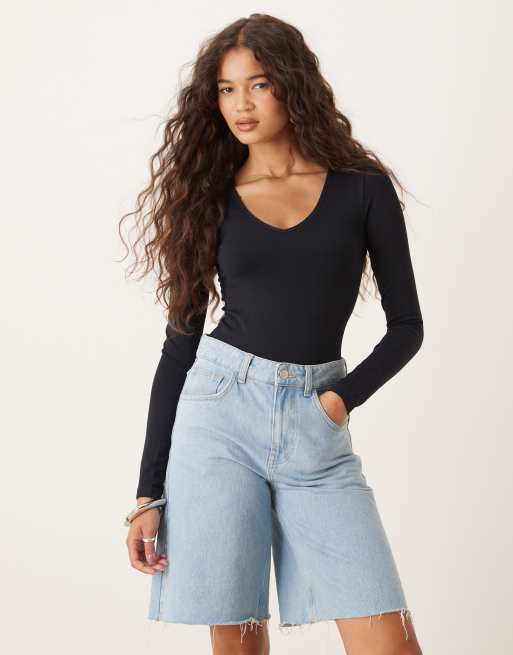 ASOS DESIGN seamless sculpting v neck bodysuit in black