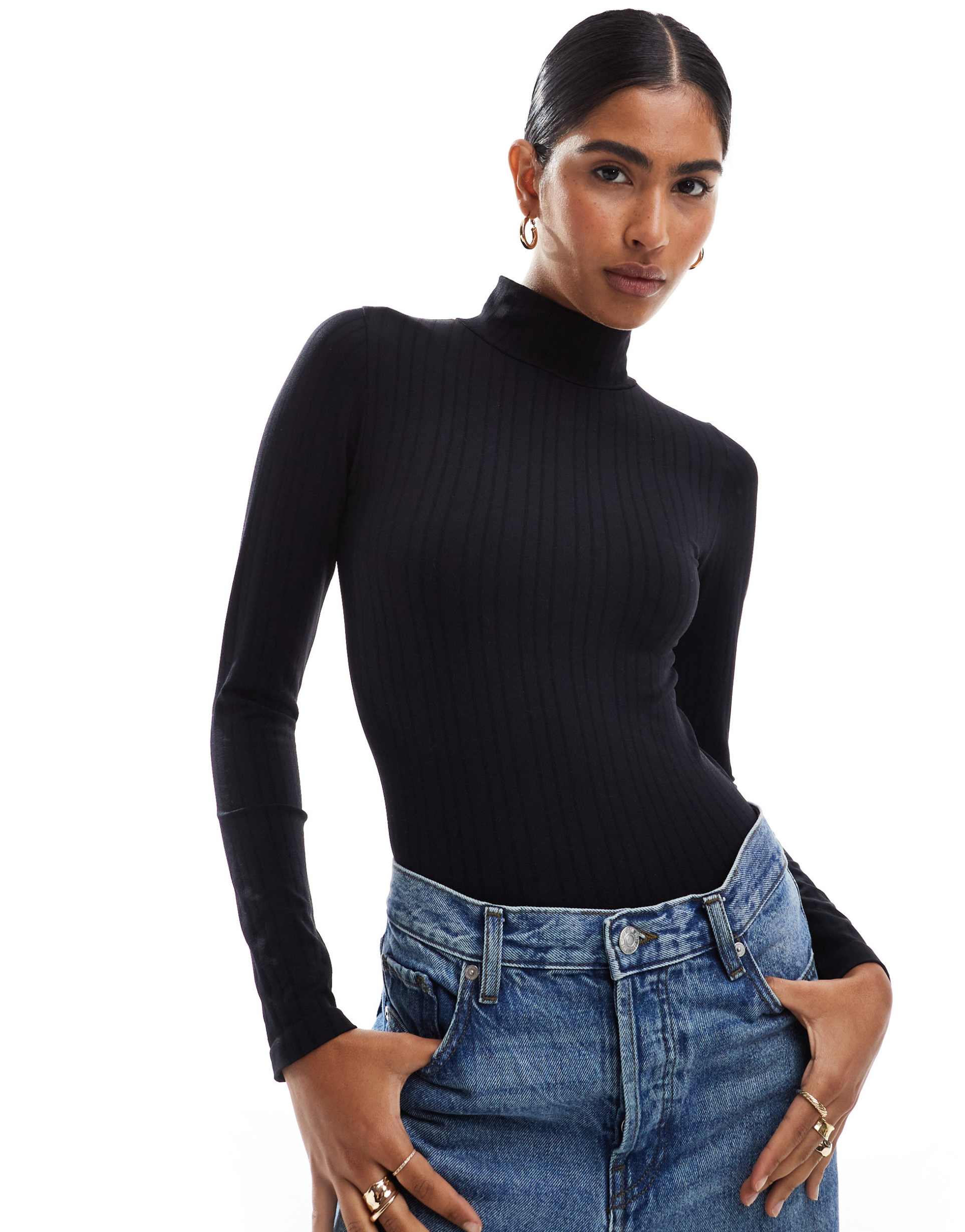 asos design seamless sculpting wide ribbed funnel neck bodysuit
