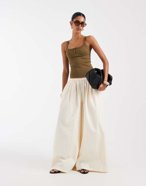 ASOS DESIGN seamless square neck cami with button detail in khaki, 2 of 4