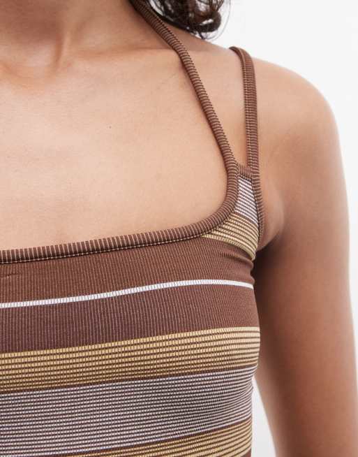 ASOS DESIGN seamless strap detail cami tank top in choc stripe, 3 of 4