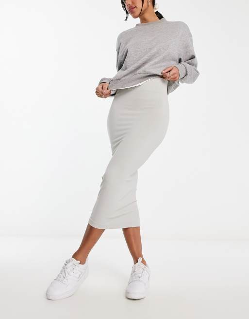 ASOS DESIGN seamless tubular midi skirt in slate gray | ASOS