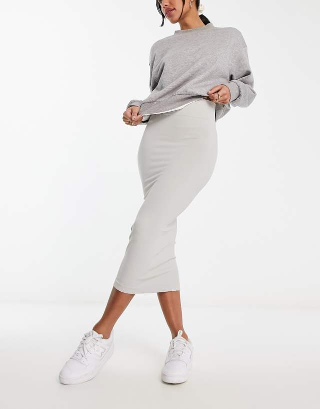 ASOS DESIGN seamless tubular midi skirt in slate gray