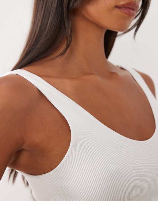ASOS DESIGN seamless V-front & back tank top in white, 3 of 4