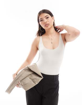 Asos Design Seamless Wide Scoop Minimal Bodysuit In Stone-gray In Gray