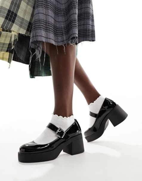 ASOS DESIGN Sebastian chunky mary jane heeled shoes in black patent - view 1