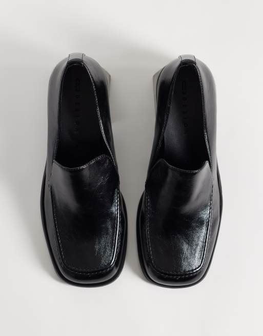 ASOS DESIGN Sebi block heeled slipper loafers in black crackle, 2 of 4