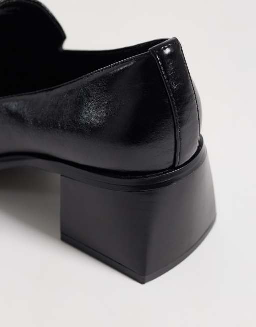 ASOS DESIGN Sebi block heeled slipper loafers in black crackle, 3 of 4