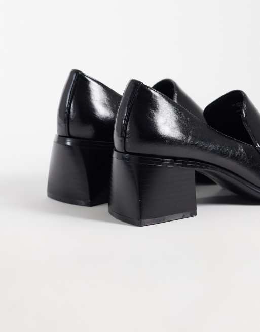 ASOS DESIGN Sebi block heeled slipper loafers in black crackle, 4 of 4