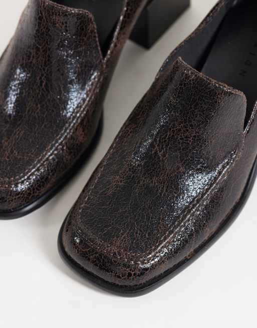ASOS DESIGN Sebi block heeled slipper loafers in chocolate crackle, 2 of 4