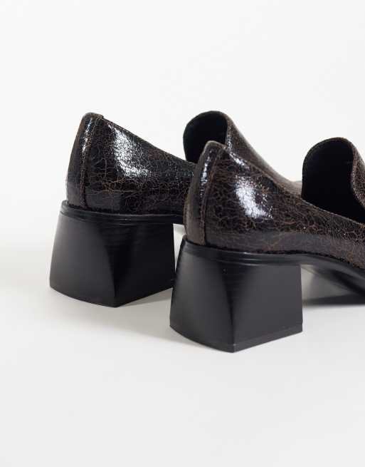 ASOS DESIGN Sebi block heeled slipper loafers in chocolate crackle, 3 of 4