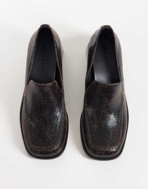 ASOS DESIGN Sebi block heeled slipper loafers in chocolate crackle, 4 of 4