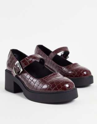 Asos Design Sebi Chunky Mary Jane Heeled Shoes In Burgundyred ModeSens