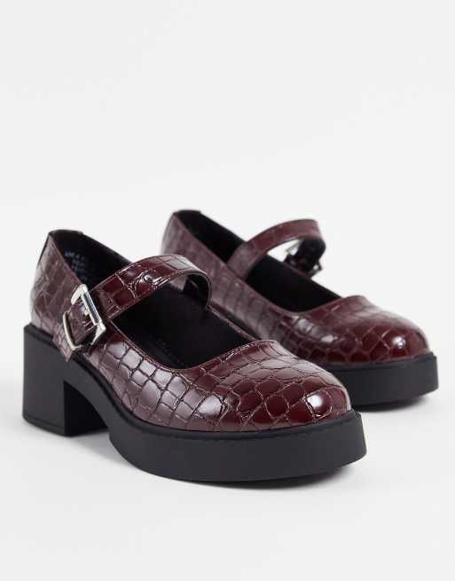 ASOS DESIGN Sebi chunky mary jane heeled shoes in burgundy ASOS