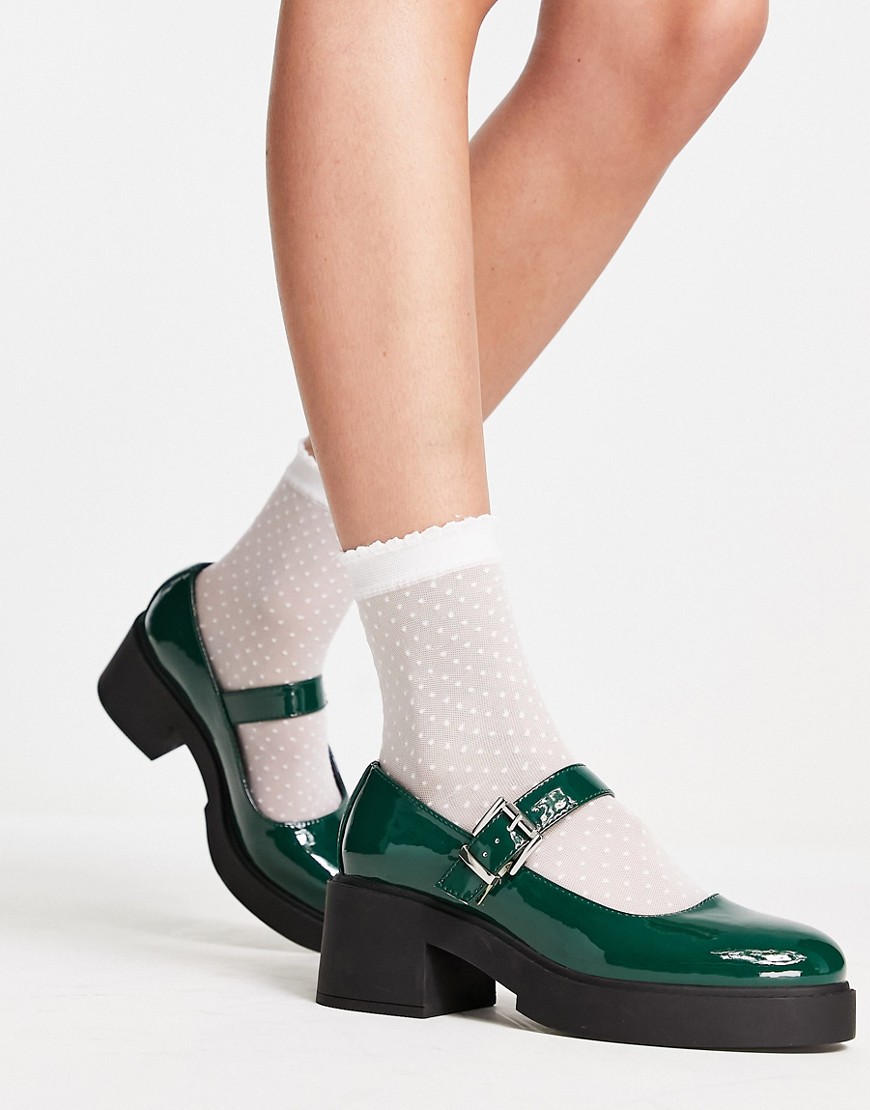 Asos Design Sebi Chunky Mary Jane Heeled Shoes In Green Patent