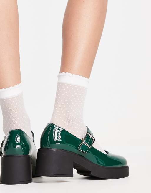 koolhydraat chef Decoderen ASOS DESIGN Sebi chunky mary jane heeled shoes in green patent | ASOS