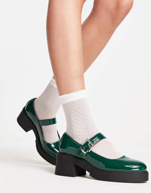 ASOS DESIGN – Sebi – Gröna, lackade, grova klackskor i mary jane-modell