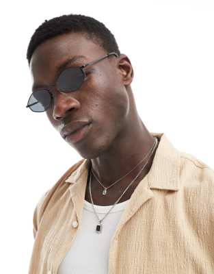 Sechseckige Sonnenbrille in Schwarz mit rauchschwarzen Gläsern Schwarz No Size