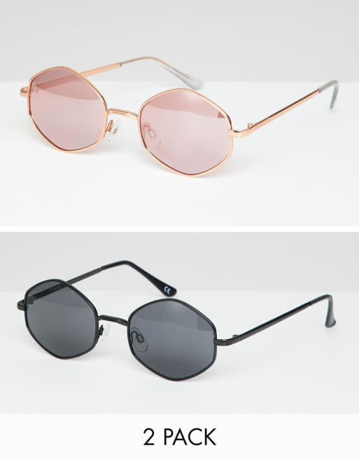 ASOS DESIGN – Sechseckige Sonnenbrillen, 2er-Pack