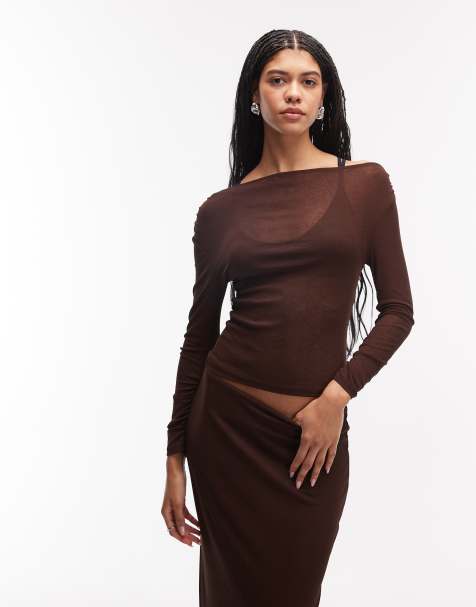 ASOS DESIGN second skin asymmetric co-ord top in chocolate