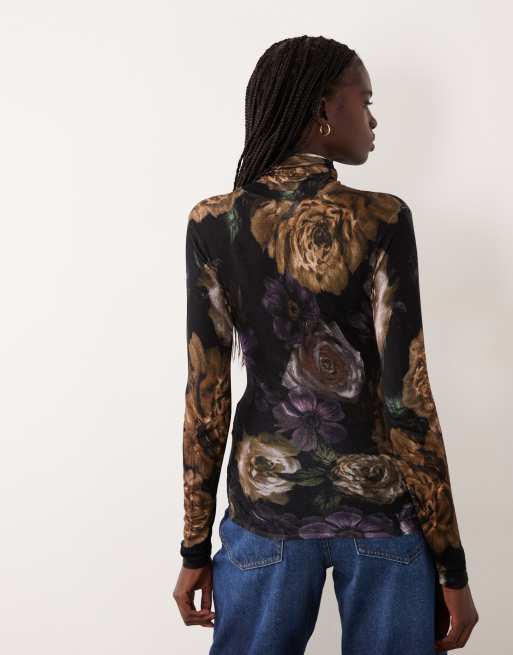 ASOS DESIGN second skin knit roll neck in blurred floral print | ASOS