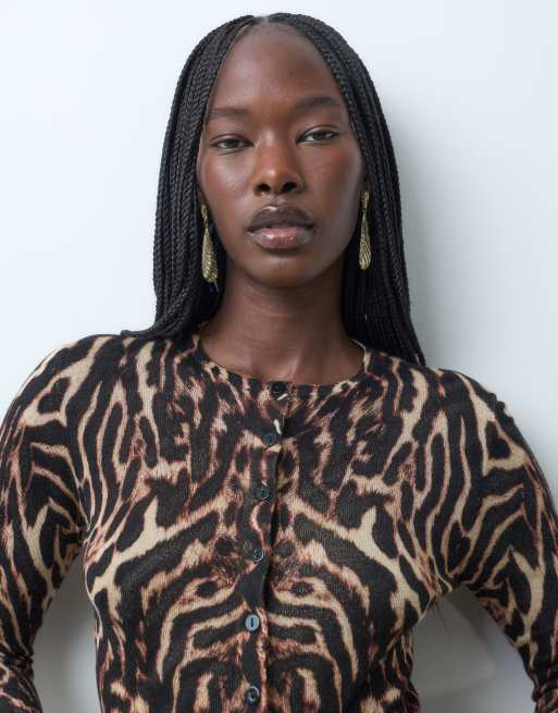 ASOS DESIGN second skin sheer knit cardigan in leopard print, 3 of 5