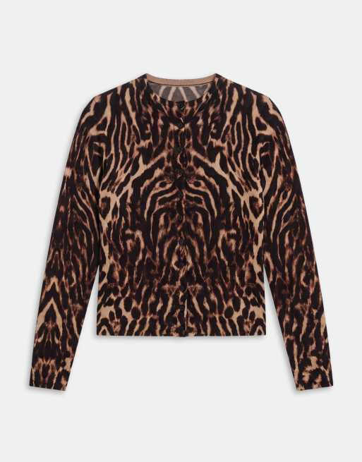 ASOS DESIGN second skin sheer knit cardigan in leopard print, 6 of 7