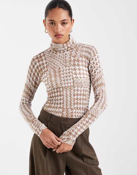 ASOS DESIGN second skin sheer knit roll neck in dog tooth - view 1