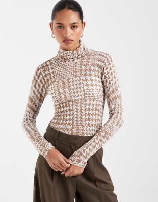Asos Design Second Skin Sheer Knit Turtleneck Top In Multi