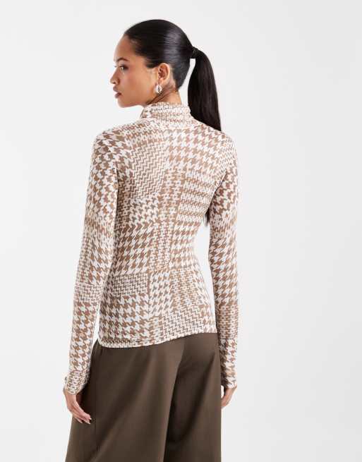 ASOS DESIGN second skin sheer knit turtleneck top in dog tooth, 4 of 4