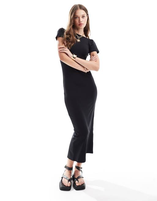 ASOS DESIGN second skin short sleeve scoop back midi dress in black, 2 of 4