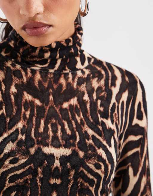 ASOS DESIGN second skin skir stickad polotröja i leopardmönster, 3 av 4