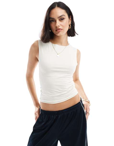 ASOS DESIGN second skin slash neck tank top in cream - view 1