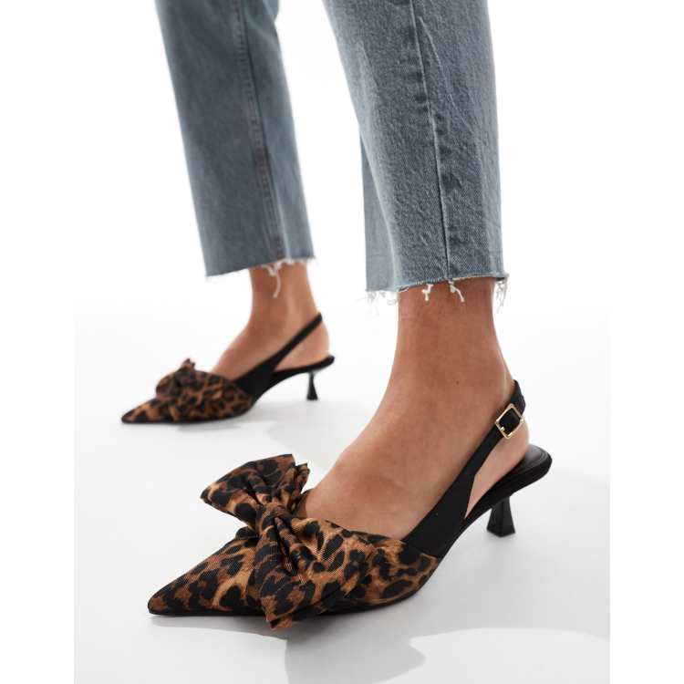 ASOS DESIGN Secret bow slingback kitten heeled shoes in leopard ASOS