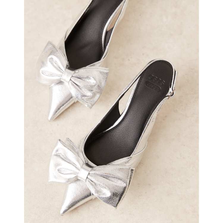 Asos design lips bow slingback ballet flats in ivory clearance